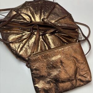 Sharif gold leather puff balloon crossbody bag with pouch rare